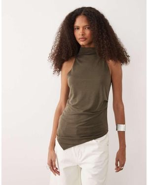 Mango High Neck Sleeveless Top With Asymmetric Hem - Brown