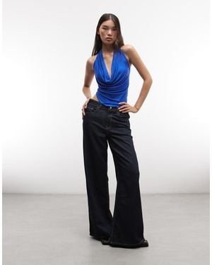 Collusion Drapey Cowl Neck Top - Blue