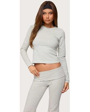 Edikted Kaeli Stripey Long Sleeve T Shirt - Grey