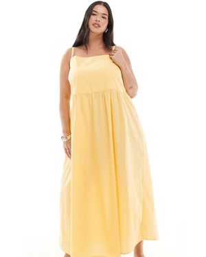 Pieces Plus Vestido Midi Amarillo Tenue A Rayas De Tirantes De Pieces Curve