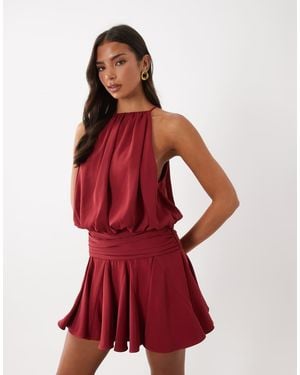 ASOS Satin High Neck Drop Waist Flippy Mini Dress - Red