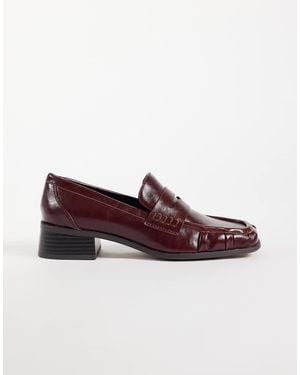 ASOS Marisol Mocasines De Tacón Con Puntera Redonda Y Fruncido En Burdeos-Rojo - Morado