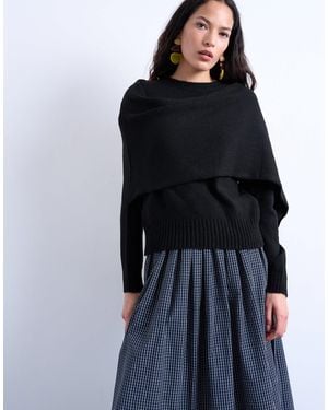 TOPSHOP Knitted Scarf Sweater - Black