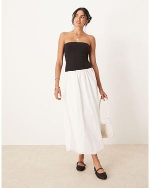 Mango Vestido Midi Negro Y Con Escote Palabra De Honor Y Falda Abullonada De Algodón De - Blanco