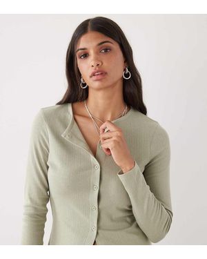 Collusion Long Sleeve Pointelle Cardigan - Green