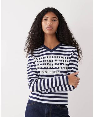 Collusion Long Sleeve V-neck T-shirt - Blue