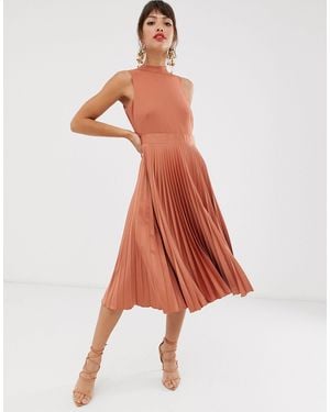 Closet Closet Pleated Skirt Midi Dress - Brown