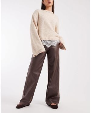 Object Coated Leather-look Wide Leg Pants - Natural