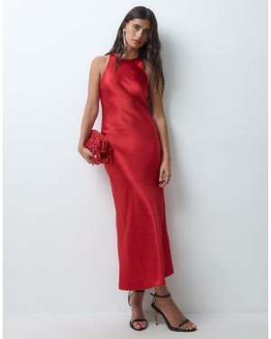 & Other Stories Satin Midi Dress With Bias Cut - Red