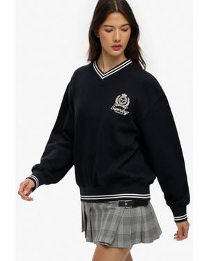 Superdry Country Club Crest V-Neckline Sweatshirt - Blue