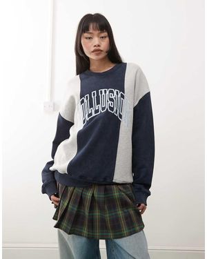 Collusion Spliced Retro Sweatshirt With Embroidery - Blue