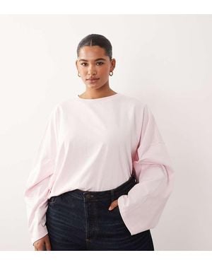 ARRANGE Curve Cotton Oversized Long Sleeve T-shirt - Pink