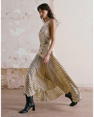 TOPSHOP Contrast Print Beaded Straps Maxi Dress - Natural