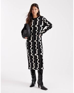 Object Vestido Midi Monocromático Con Estampado Abstracto De Punto De -Negro