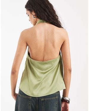 Vero Moda Satin Halterneck Top - Green