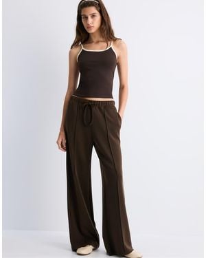 Stradivarius Soft-Touch Wide-Leg Jogger Trousers With Front Seam Detail - Natural