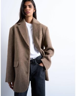 TOPSHOP Brushed Three Button Blazer Coat - Brown