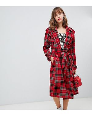 Stradivarius Tartan Belted Mac - Red