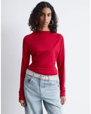 & Other Stories Asymmetric Ruched Long Sleeve Jersey Top - Red