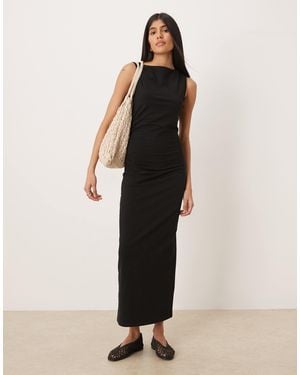 ASOS Ruched Side Midi Dress With Slash Neck - Black