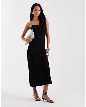Vero Moda Slinky Jersey Midi Dress With Diamante Embellished Cami Straps - Black