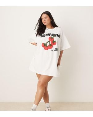 ASOS Asos Design Curve Tomato Graphic T-Shirt Mini Dress - White