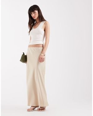 River Island Falda Larga De Satén De -Blanco - Gris