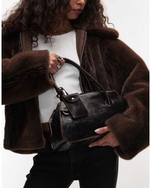 Mango 100% Textured Leather Bowling Bag - Black