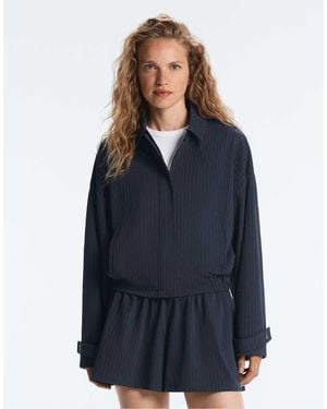 Oysho Pinstripe Piqué Polo Neck Jacket With Cotton - Blue
