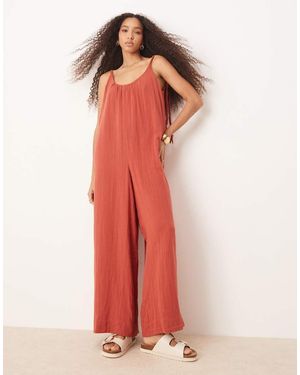 ASOS Double Cloth Plait Tie Detail Scoop Neck Jumpsuit - Red