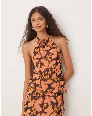 Motel Astina Floral Print Chiffon Top - Brown