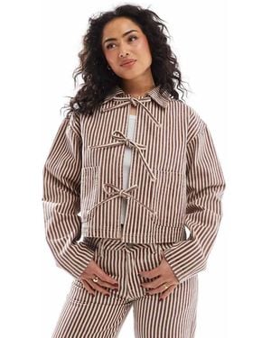 Daisy Street Bow Tie Front Denim Jacket - Brown