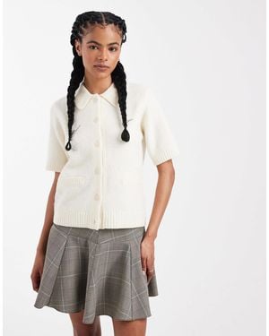 Threadbare Short Sleeve Cardigan With Collar - White