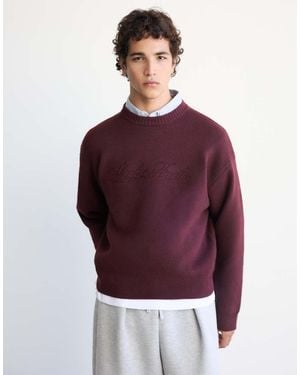 Pull&Bear Maglione Ricamato Bordeaux - Rosso