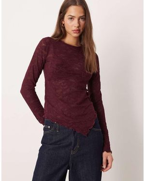 Gina Tricot Lace Asymmetric Long Sleeve Top - Red
