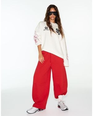 Bershka Round Neck Print Sweatshirt - Red