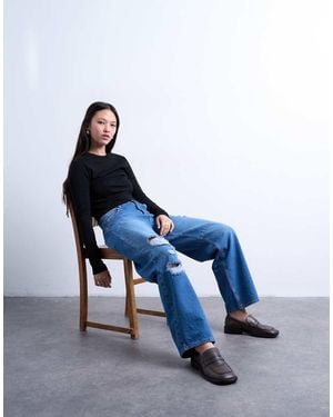 TOPSHOP Vaqueros De Corte Barrel Con Detalle Rasgado En El Muslo Barrel De - Azul