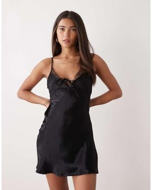 Reclaimed Vintage Satin Mini Dress With Lace - Black