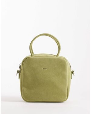 PASQ Faux Suede Box Grab Bag With Crossbody Strap - Green