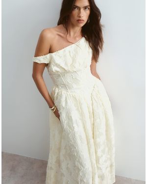 ARRANGE – schulterfreies jacquard-maxikleid - Weiß