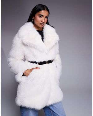 River Island Belted Mid Length Faux Fur Coat - Grey
