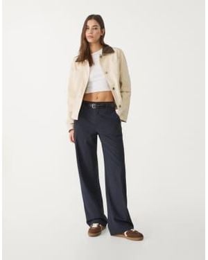 Stradivarius Linen Blend Trouser - Blue