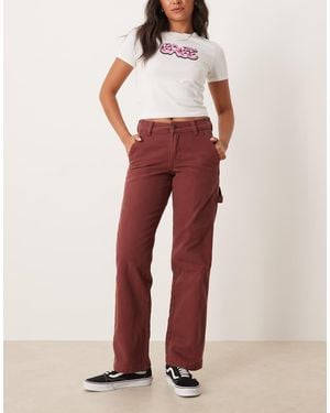 Dickies Pantalones Oscuro De Pernera Ancha Estilo Carpintero Duck Canvas De -Rojo