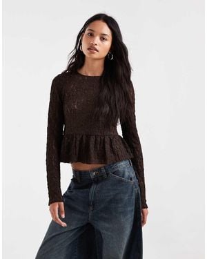 Vero Moda Long Sleeve Textured Peplum Top - Blue