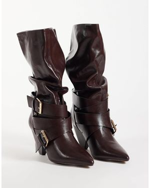 ASOS Cade Buckle Detailing Heeled Slouchy Boots - Black