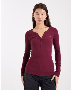 Hollister Long Sleeve Henley Top - Purple