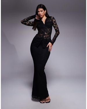 Wanderdoll Lacie Sculpting Lace High Waisted Maxi Skirt Co-Ord - Black