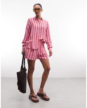 Noisy May Linen Mix Shirt Co-ord - Pink