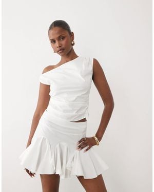 Kaiia Exclusive Stretch Cotton Rich Volume Godet Mini Skirt - White