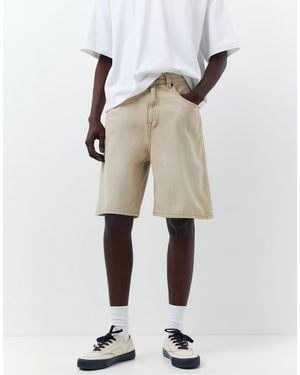 Pull&Bear Baggy Relaxed Fit Denim Bermuda Shorts - Natural